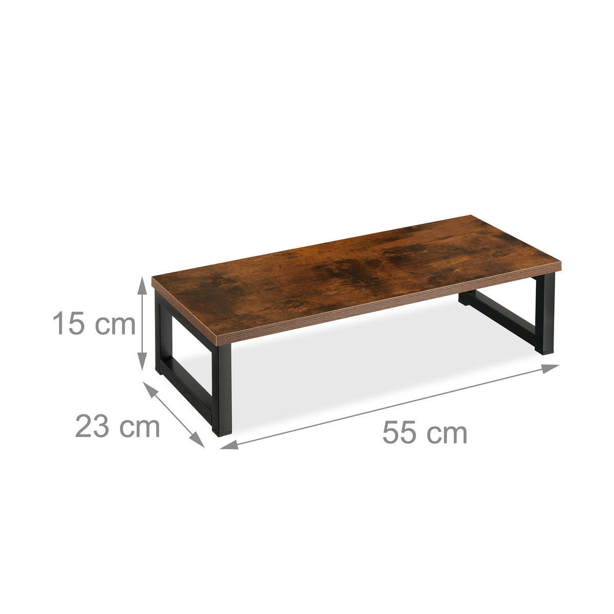MONITORSTÄNDER Braun Schwarz 15x55x23 cm - Multicolor, Holzwerkstoff/Metall (23/55/15cm) - Relaxdays