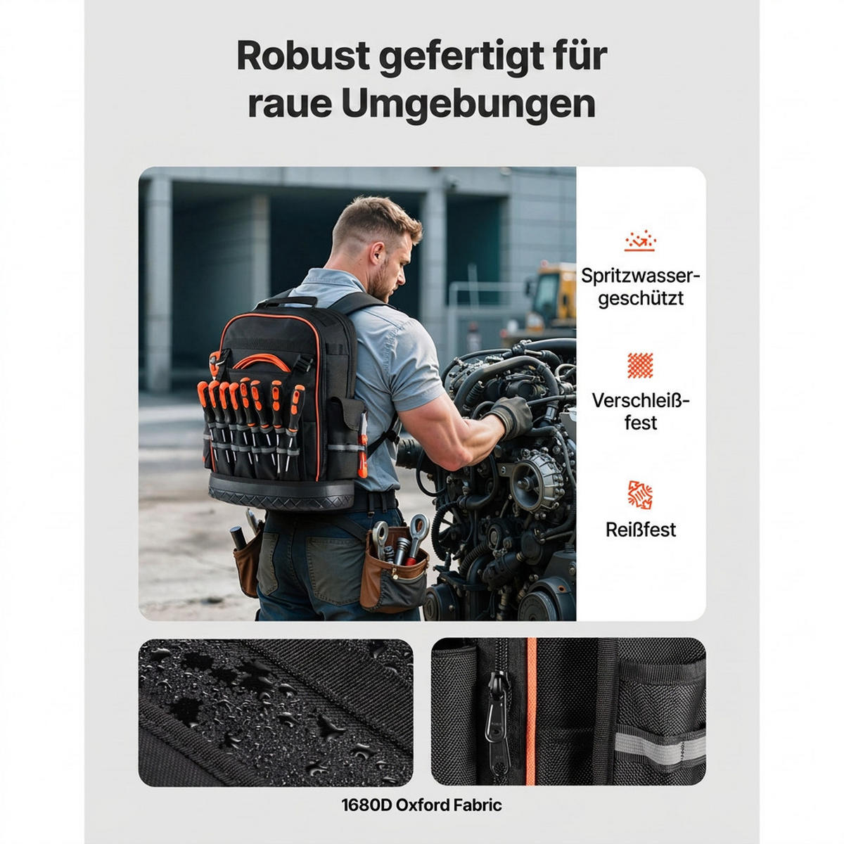 WERKZEUGTASCHE 64 Fächer Laptopfach Hartboden für Elektriker Handwerker - Schwarz, Metall (10/10/10cm) - Raelunyi