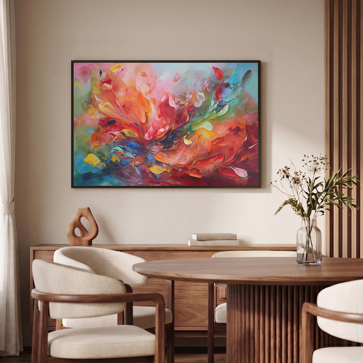 LEINWAND Bilder mit Rahmen - Ölgemälde - Kunst - Abstrakt - Farbenfroh - 90x60 - Altrosa, Textil (90/60cm) - MuchoWow