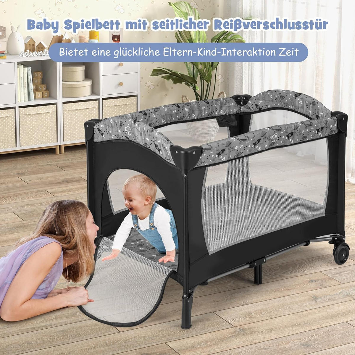 BABYBETT beistellbett Grau - Grau, Metall - COSTWAY