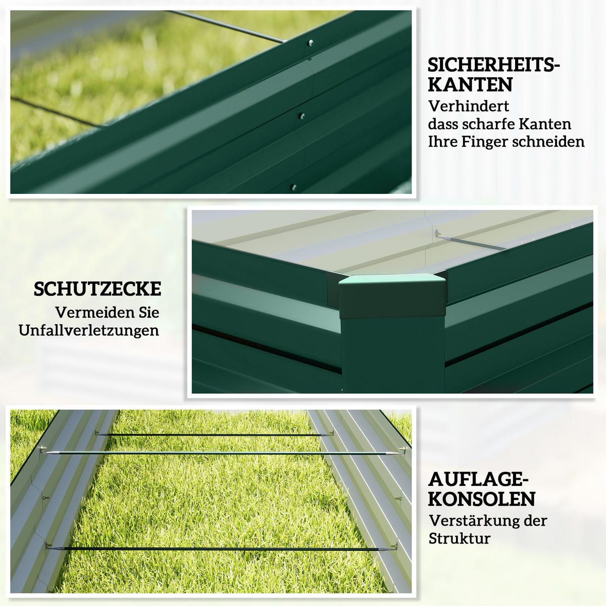 HOCHBEET mit offenem Boden Grün 240/60/30 cm - Grün, Metall (60/30/240cm) - Outsunny