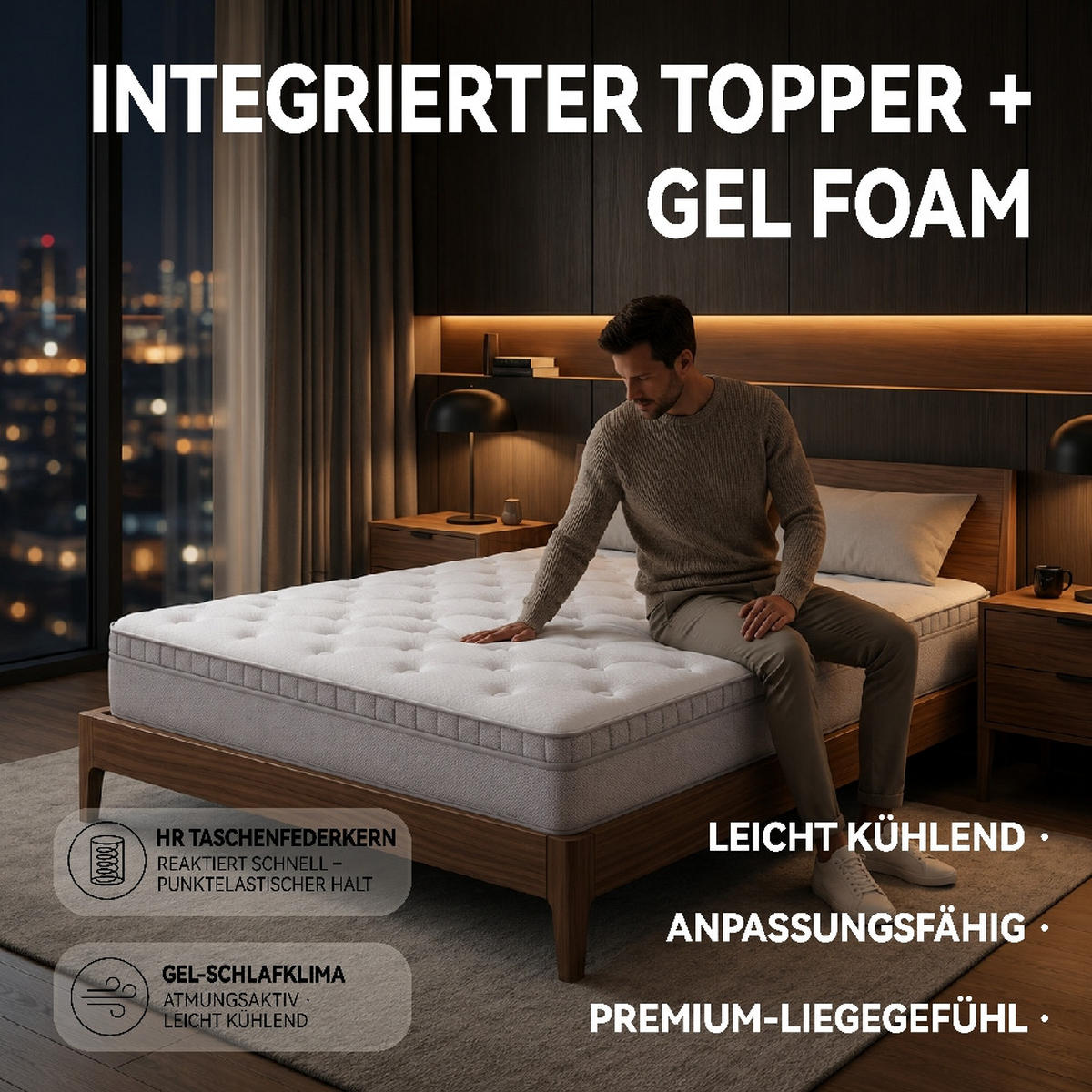 TASCHENFEDERKERNMATRATZE H3, 7-Zonen, Komfortschaum, Ergonomisch, 120/200/25 cm - Weiß, Metall (120/200cm) - Rolipo