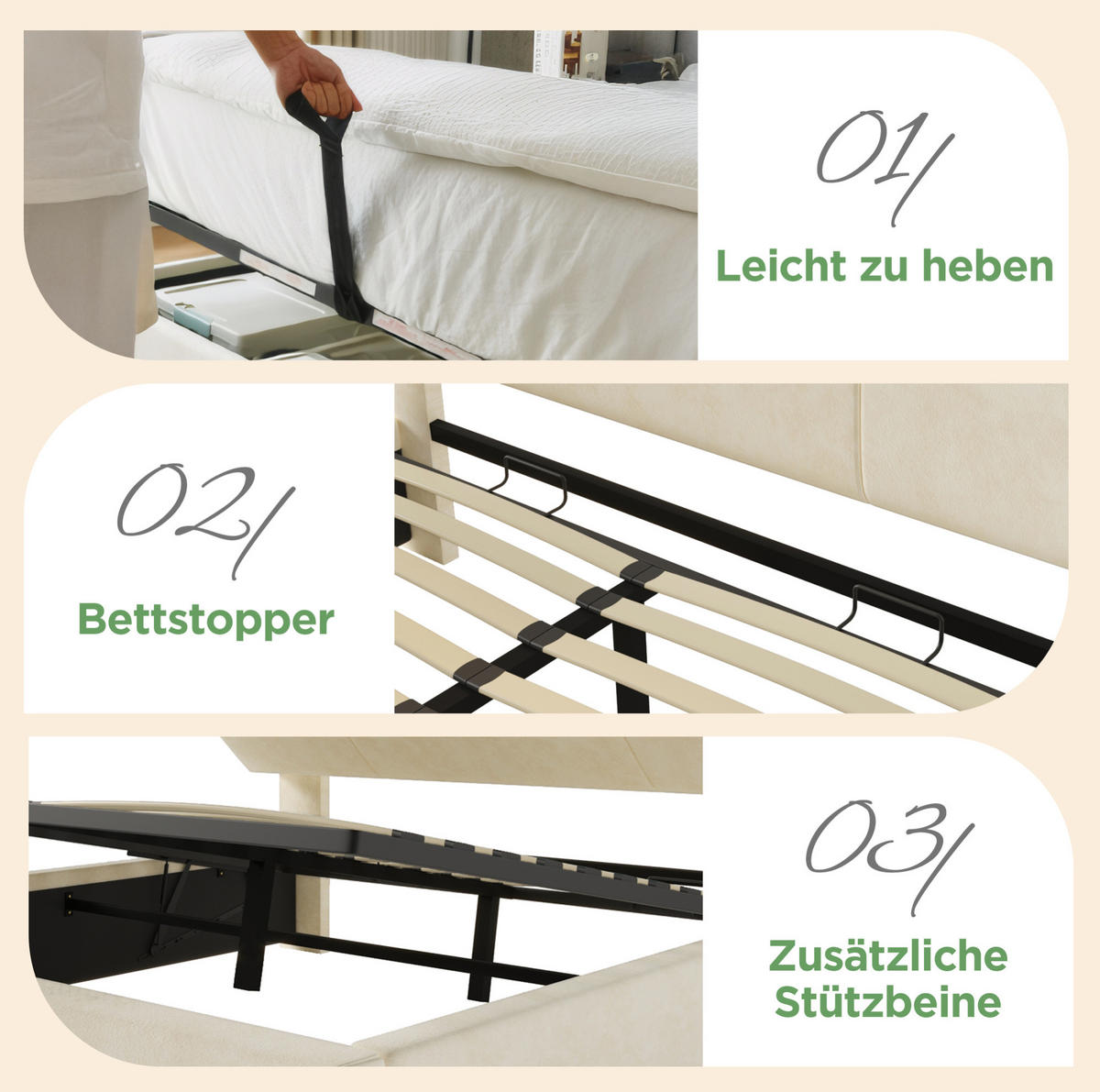 POLSTERBETT aus Samt 180x200 cm in Beige mit LED & USB/Type-C-Ladestation - Beige, Textil (180/200cm) - Modfu