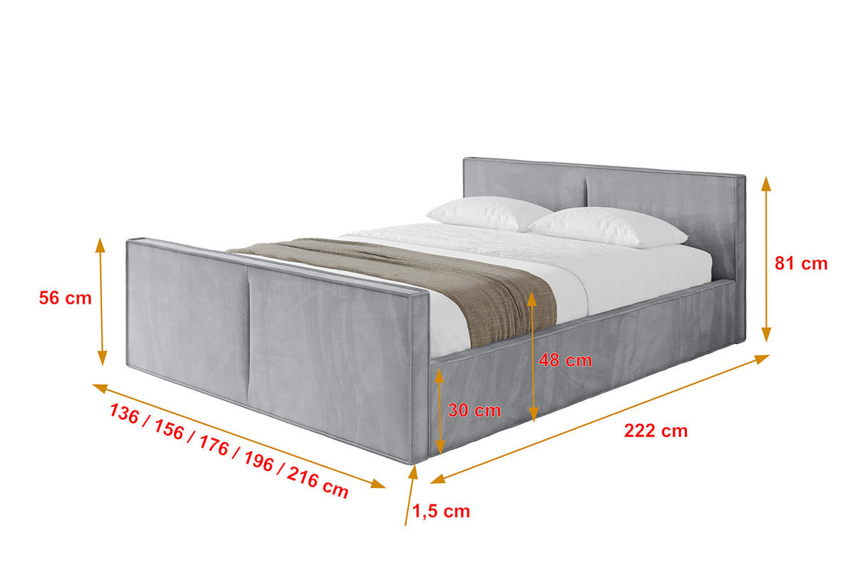 POLSTERBETT mit Bettkasten, Fußteil und Lattenrost, Boxbett ohne Matratze - EMMI-Z-V1 120x200 Hellgrau - Hellgrau, Holzwerkstoff/Textil (120/200cm) - ALTDECOR