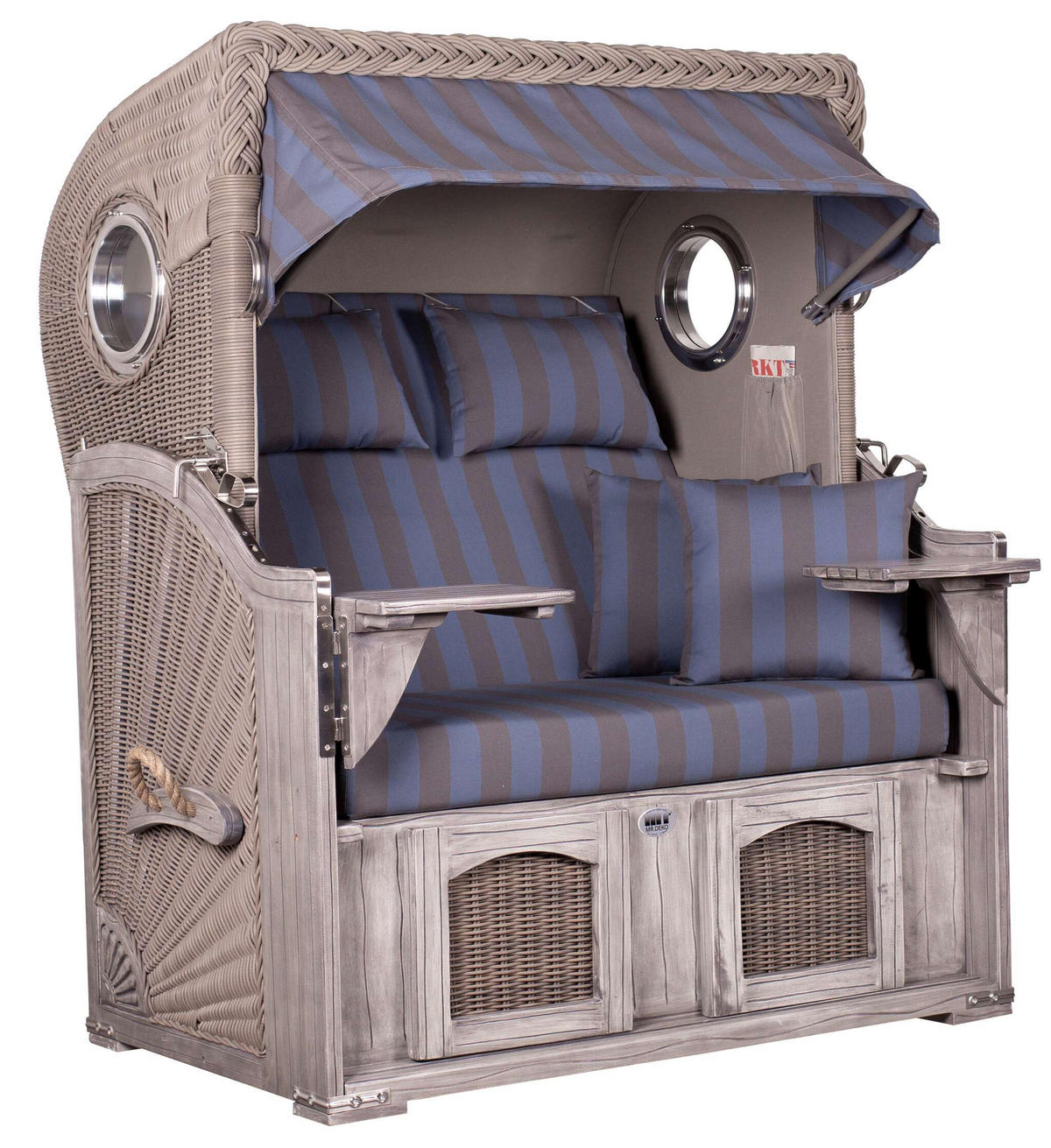 STRANDKORB Düne Koboo Grau Bullaugen - Blaugrau/Braun, Metall (125/170/80cm) - Mr. Deko