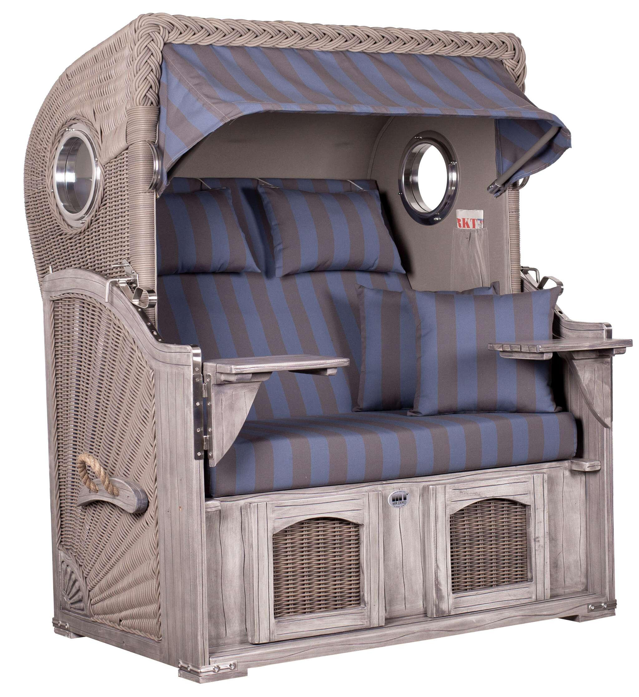 Thumbnail - Mr. Deko Strandkorb, Blaugrau, Metall, Gestreift, Füllung: Schaumstoff,Schaumstoff,Schaumstoff,Schaumstoff, rechteckig,R...