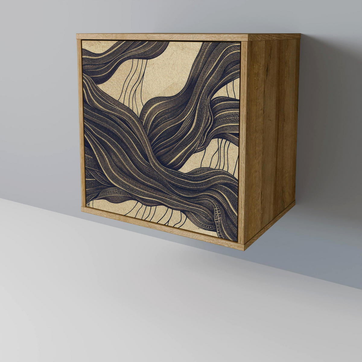 SIDEBOARD UNIFIED FRAGMENTS, Eichefarben, 57,5x42x75,5 cm, Goldfarbene Metallfüße - Eichefarben/Goldfarben, Holzwerkstoff/Metall (57.5/75.5/42cm) - SpaceRebels