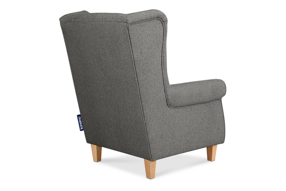 OHRENSESSEL MILES Massivholzbeine, grau/buchenfarben - Graubraun, Holzwerkstoff/Buchenholz (82/105/97cm) - KONSIMO®