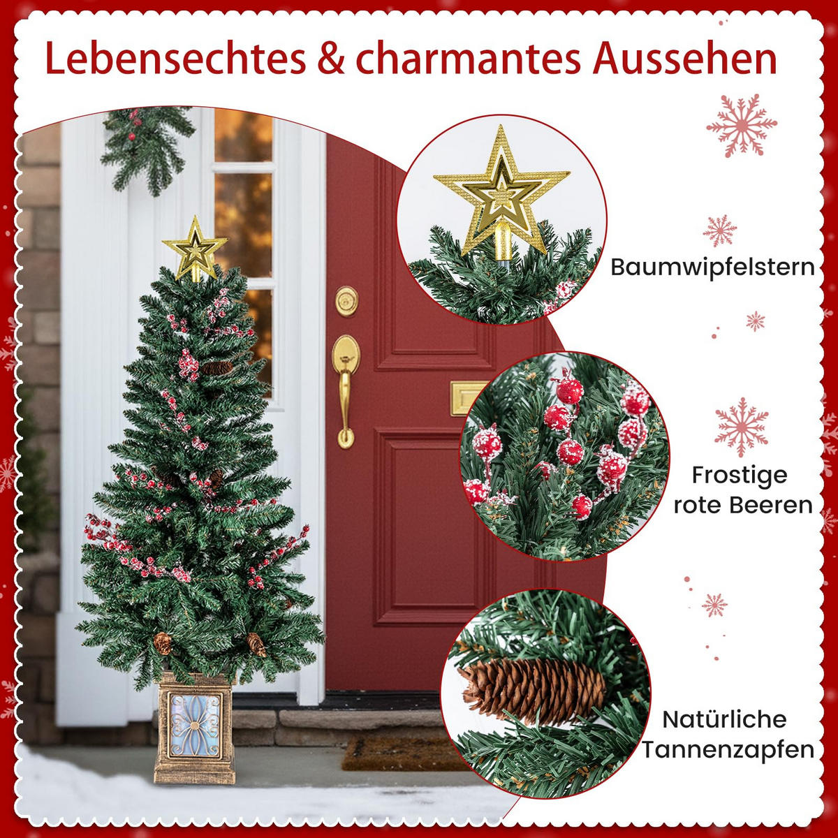 WEIHNACHTSBAUM Mini Tannenform mit Weihnachtsgirlande und Weihnachtskranz 120 cm grün(4-tlg) - Grün, Metall (120cm) - COSTWAY