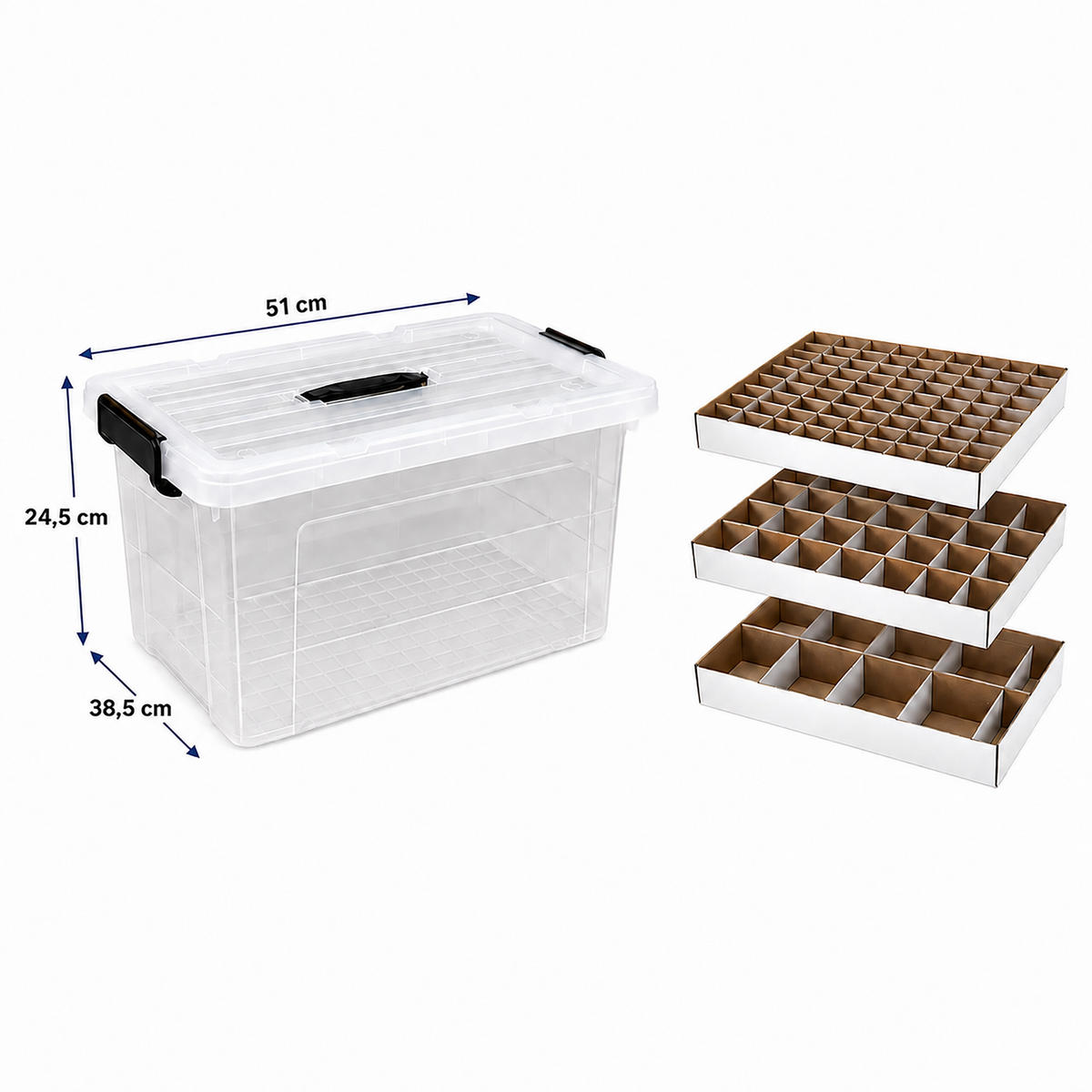 WEIHNACHTSKUGELBOX Transparent Kunststoff 40 L mit Einsätzen - Transparent, Wellpappe/Kunststoff (51/24.5/38.5cm) - Relaxdays