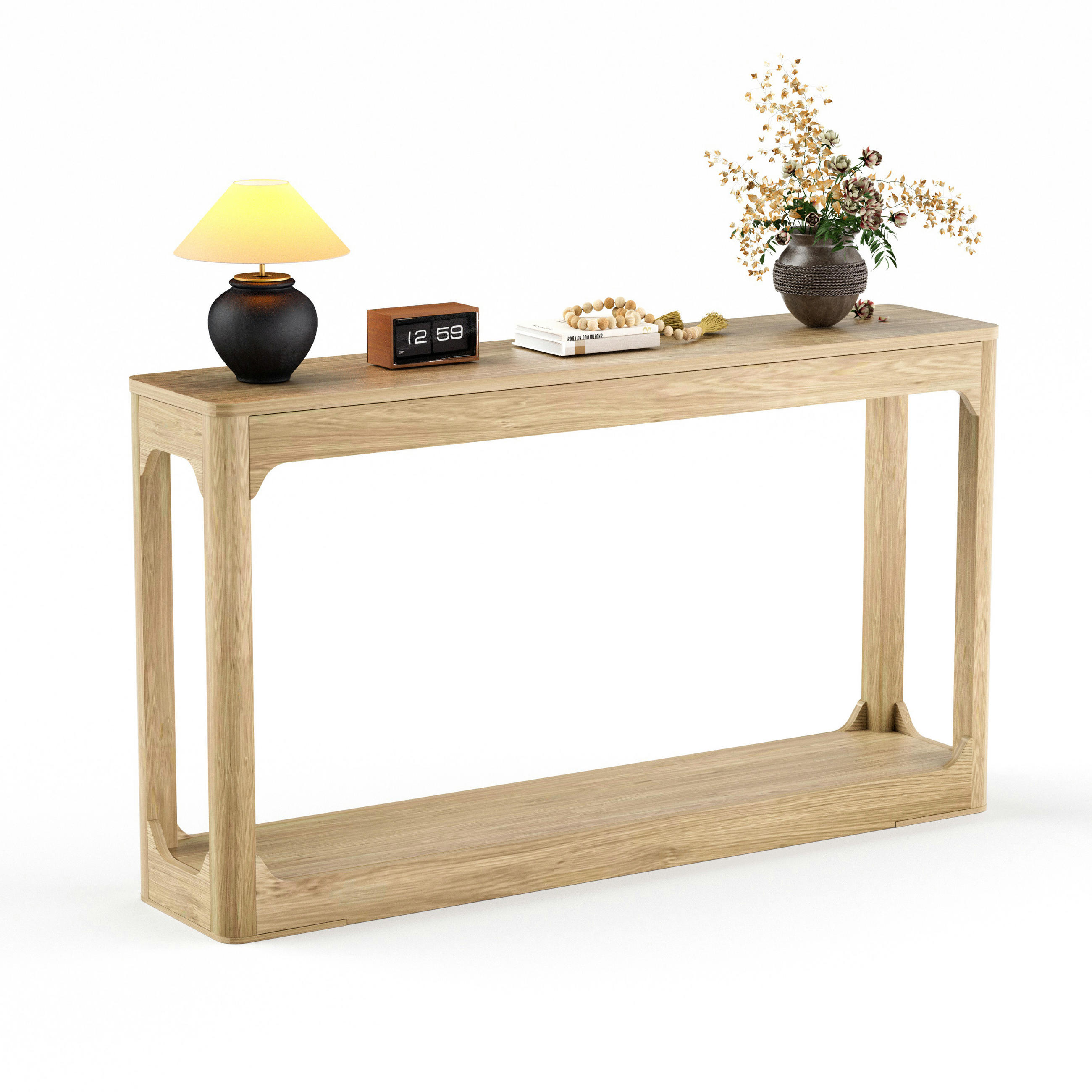 BEISTELLTISCH DE-37275 140 cm lang mit zweistöckigem Stauraum Naturholz - Naturfarben, Holzwerkstoff (140/30/79cm) - ComfortXL