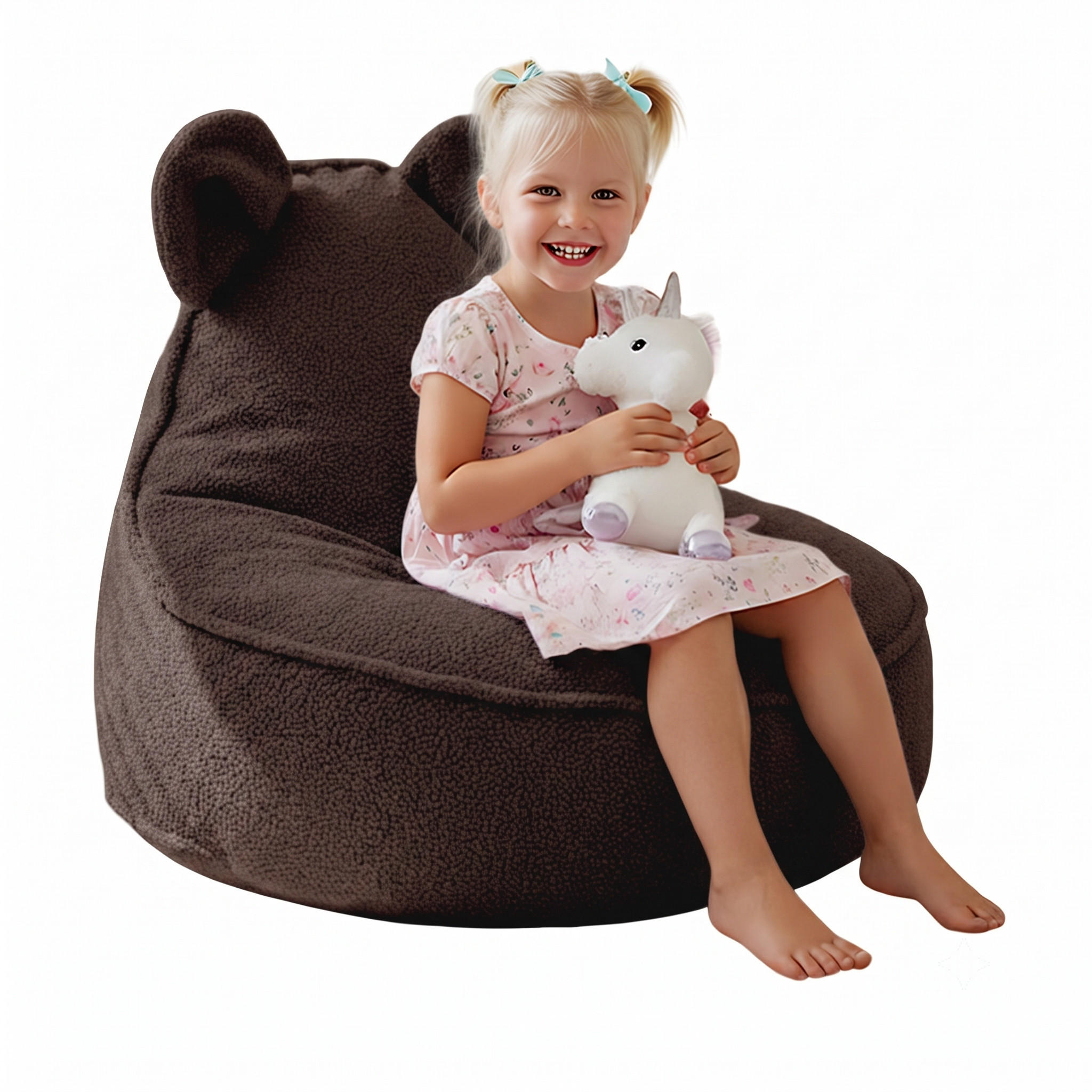 SITZSACK FÜR KINDER Maus 75/75/55 cm, weicher Bouclé 315 g/m², abnehmbarer Bezug, Cocoa Brown - Dunkelbraun, Textil (75/55/75cm) - Dreamroots