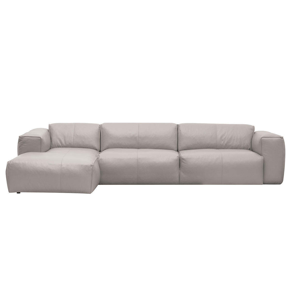 3-SITZER ECKSOFA mit Longchair - Hellgrau/Schwarz, Leder/Kunststoff (317/173cm) - home24