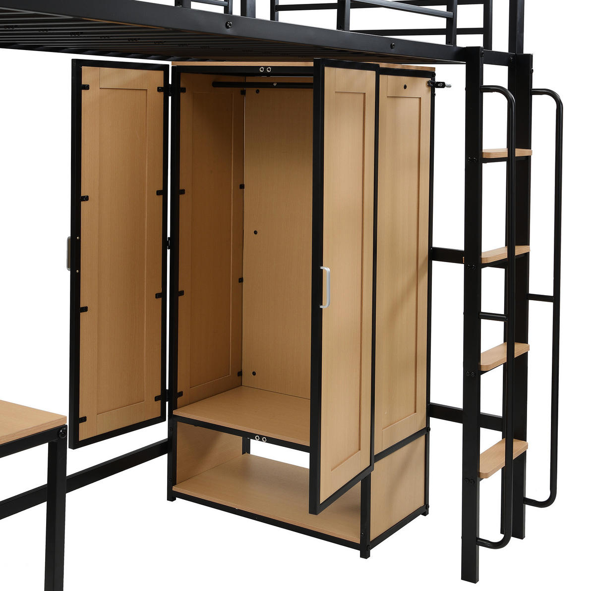 HOCHBETT aus Metall & Holz 90x200 cm in Schwarz mit Schreibtisch - Schwarz, Metall (90/200cm) - Modfu