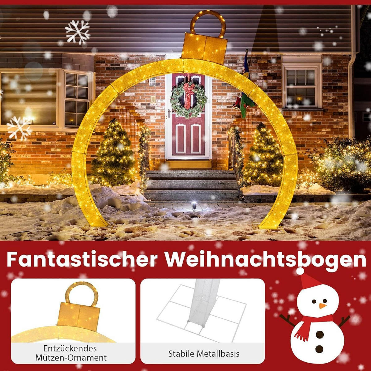 WEIHNACHTSBOGEN 313cm Warmweiß - Weiß, Metall (314/313/60cm) - COSTWAY