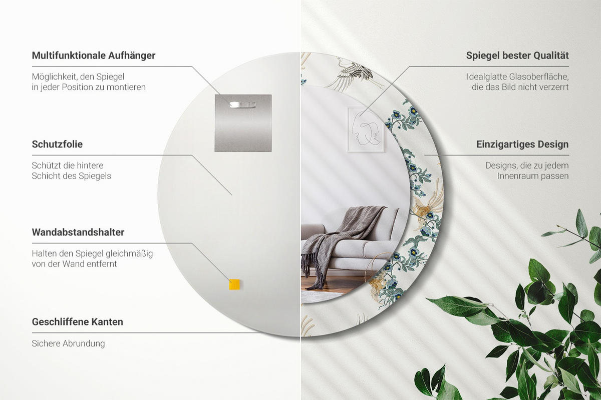 SPIEGEL Rund Ø 60 cm mit Aufdruck - Multicolor, Glas (60/60/0.4cm) - Wallfluent