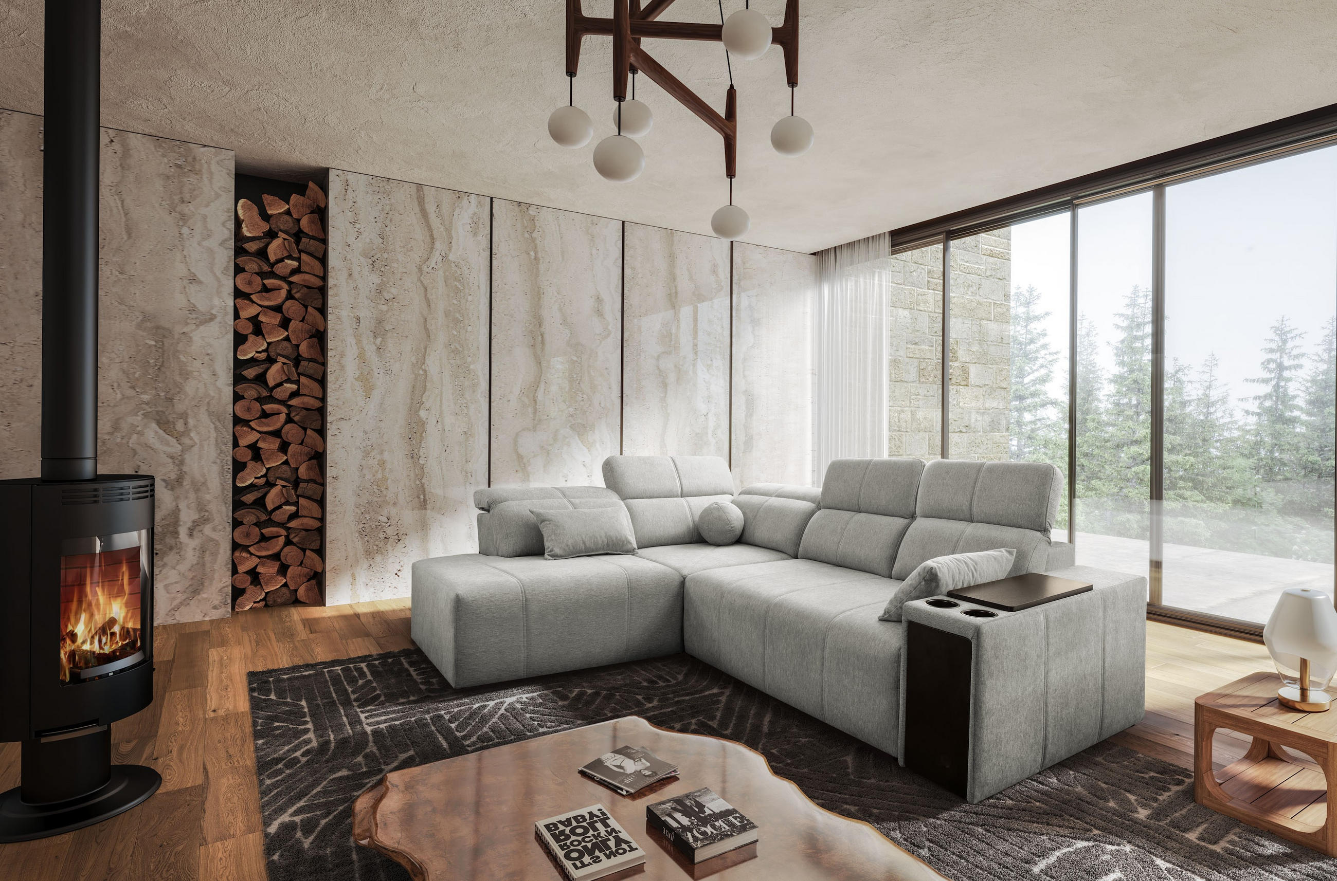 ECKSOFA Mindy VII mit Schlaffunktion und verstellbarer Rückenlehne, Stoff Verita Hellgrau Links - Hellgrau, Holz/Textil (230/288cm) - Kaiser Möbel