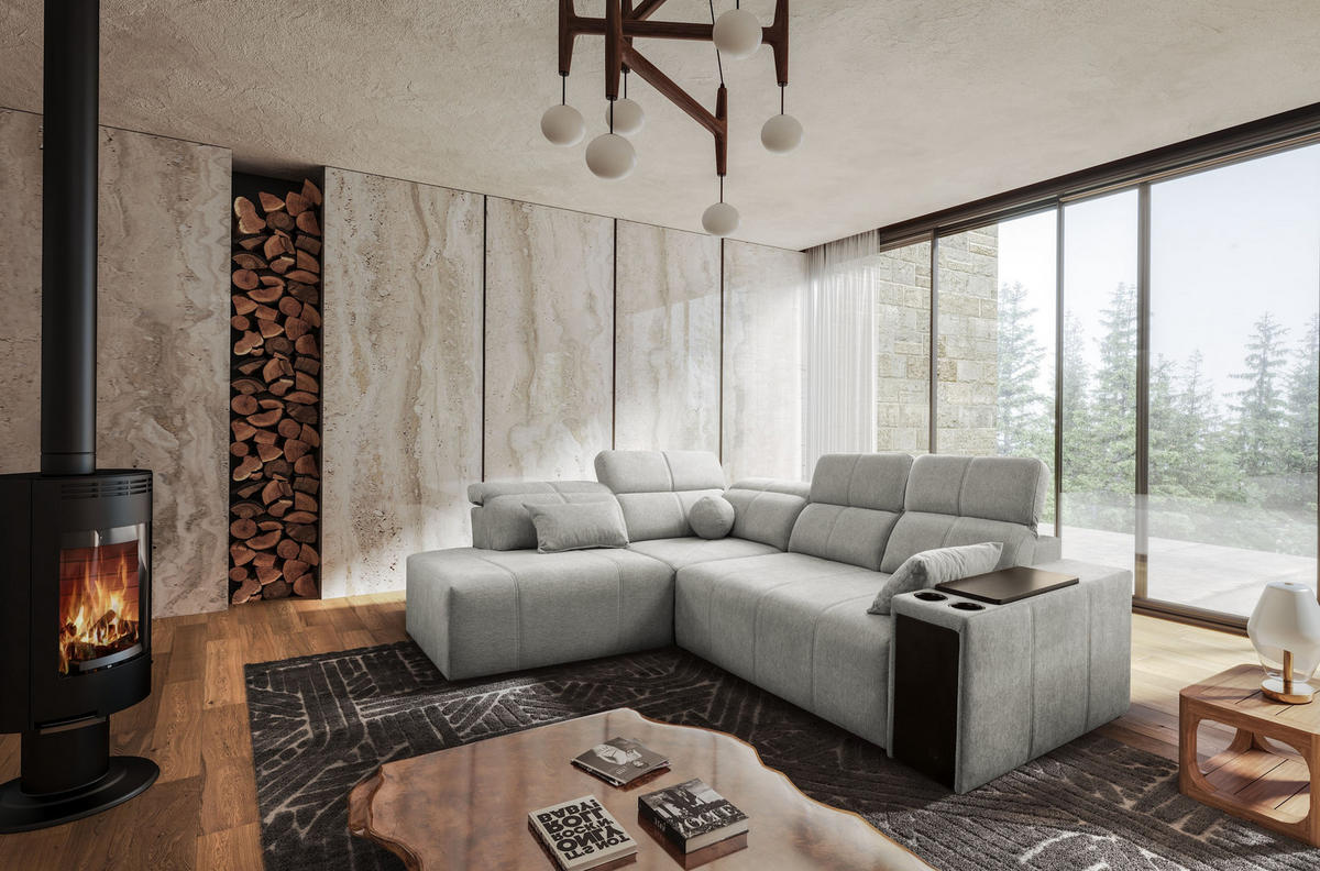 ECKSOFA Mindy VII mit Schlaffunktion und verstellbarer Rückenlehne, Stoff Verita Hellgrau Links - Hellgrau, Holz/Textil (230/288cm) - Kaiser Möbel