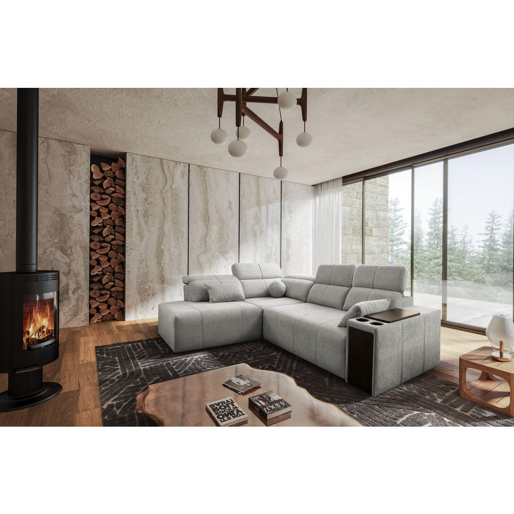 Thumbnail - Kaiser Möbel Ecksofa, Hellgrau, Textil, 4-Sitzer, L-Form, Ottomane links, Ottomane rechts,L-Form, 288x230 cm, Reach, Woh...