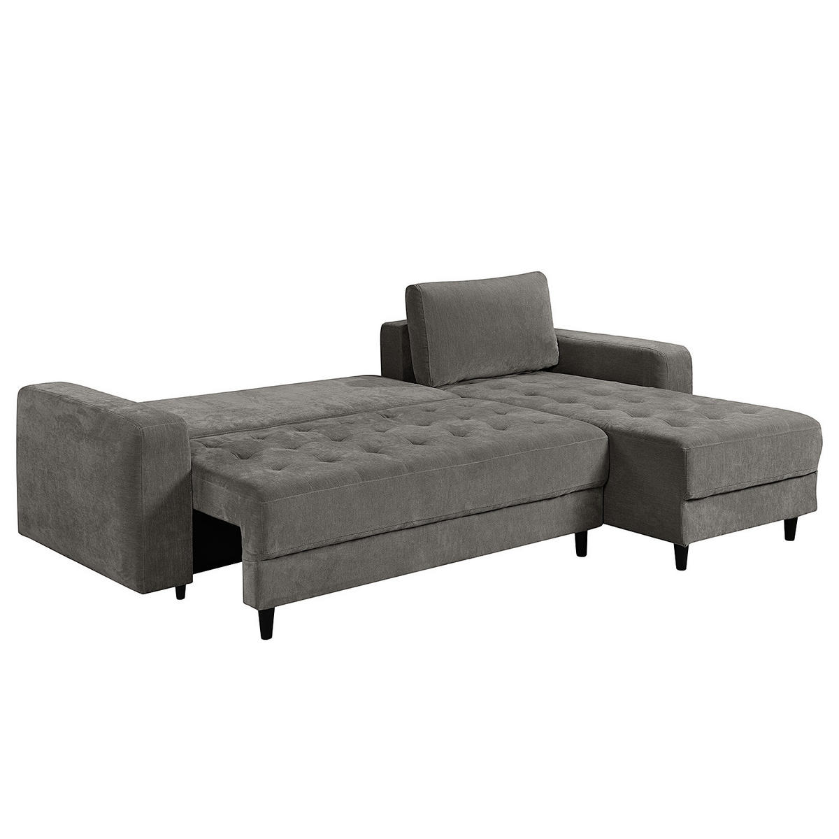 ECKSOFA mit Schlaffunktion - Flachgewebe - Anthrazit/Schwarz, Holz/Textil (240/156cm) - home24