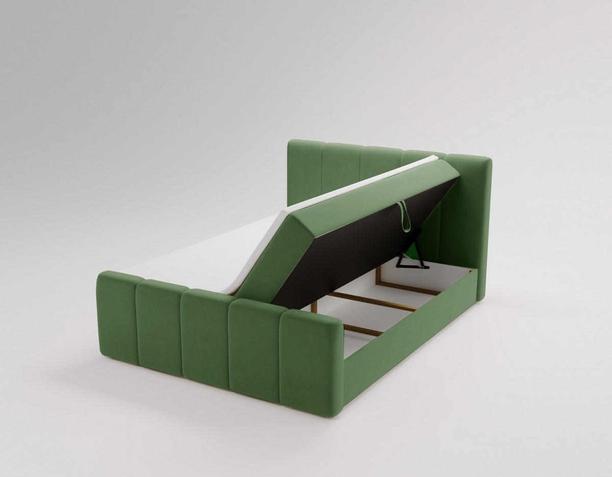 BOXBETT Berg Mit Matratze, Stoff Komodo Grün 180x200 cm - Grün, Holz (180/200cm) - Kaiser Möbel