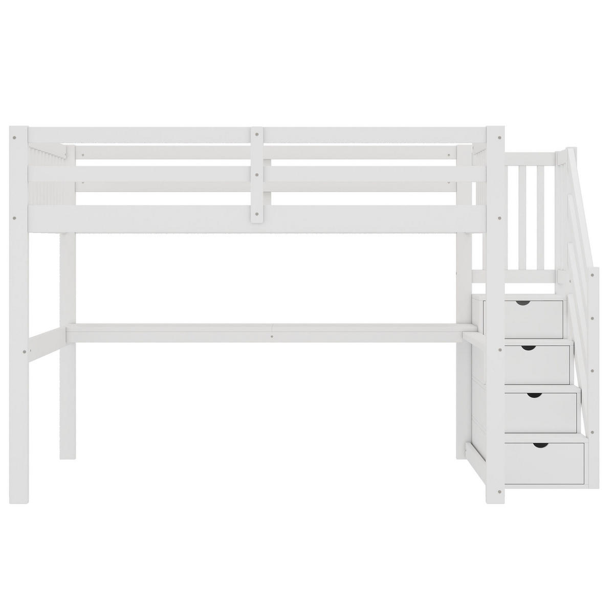 HOCHBETT aus Kiefernholz und MDF 140x200 cm Weiß mit Stauraumtreppe und Schreibtisch - Weiß, Holzwerkstoff (140/200cm) - IVMEU