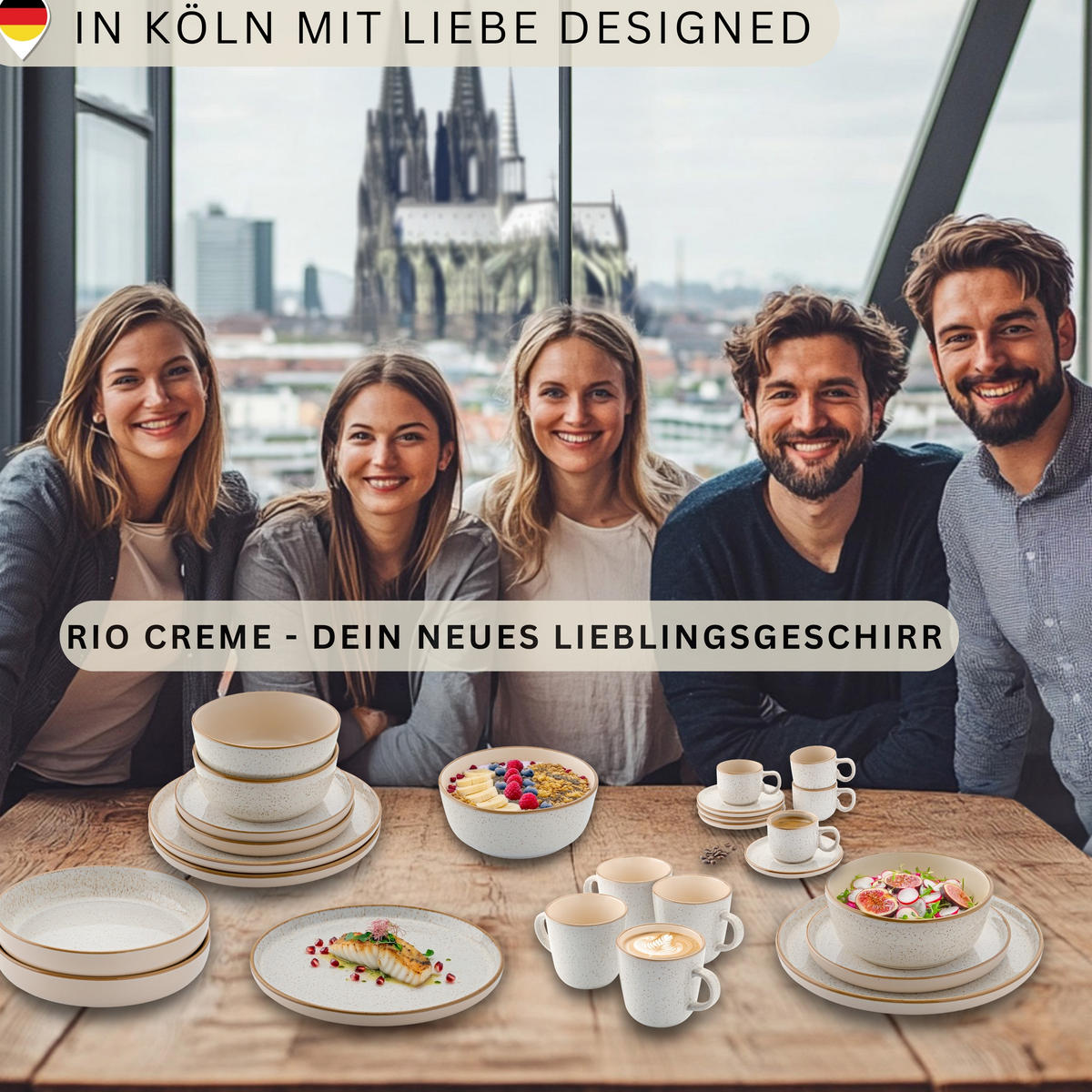 TAFELSERVICE RIO CREME - 36 teilig aus Steingut 12 Personen - Creme, Stein (50/30/80cm) - Sänger