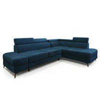 ECKSOFA AVISE M R-S Blau Velours-Stoff mit Schlaffunktion - Blau, Holzwerkstoff/Textil (268/195cm) - MASSENO