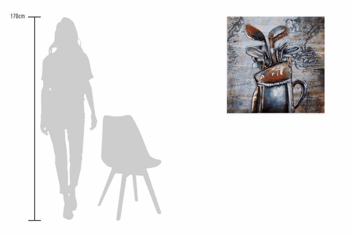 HOLZBILD Silber 60/60 cm - Silberfarben/Braun, Holz/Metall (3/60cm) - KUNSTLOFT