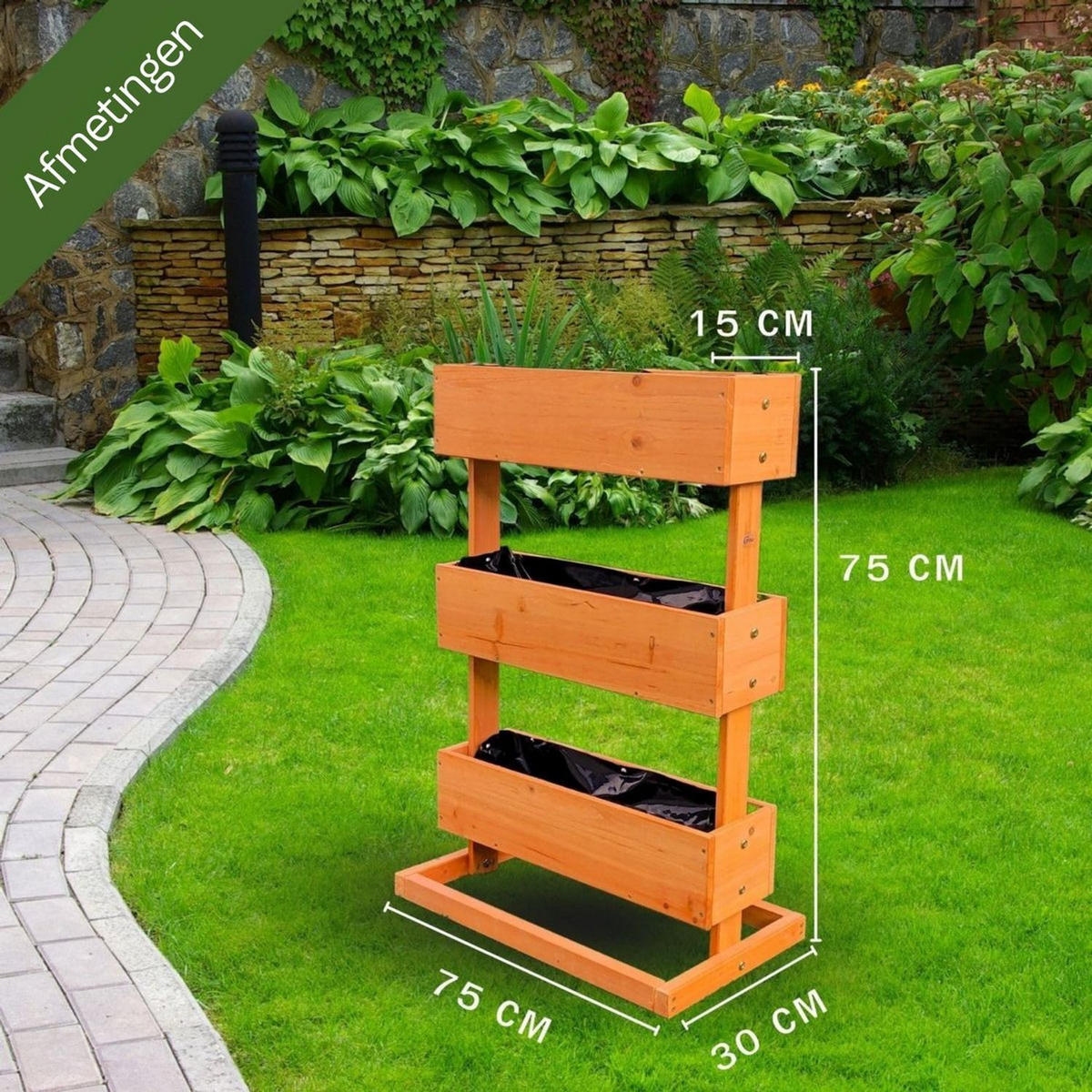 HOCHBEET 3 Etagen Holz Braun 75/30/75 cm - Naturfarben, Holz (30/75/75cm) - Coemo