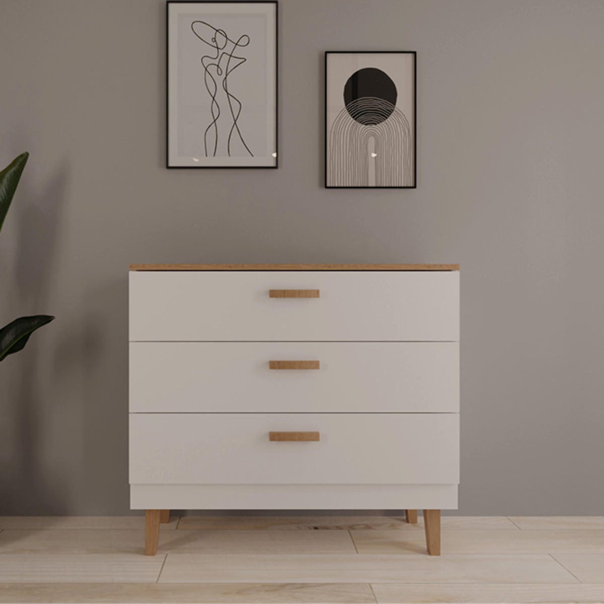 KOMODA Denver Bela - bela, leseni material (100/90/47cm) - Petits-meubles