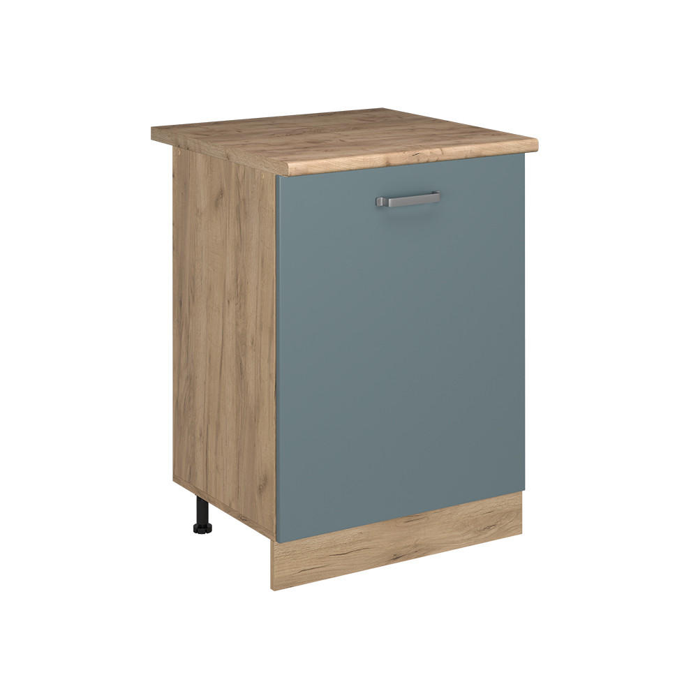 SPODNÍ SKŘÍŇKA KUCHYŇSKÉ LINKY R-Line, Modrošedá/Zlatý mocný dub, 60 cm s 1 dveřmi pracovná doska Dub Goldkraft - barva dubu/šedohnědá, kompozitní dřevo (60/81.6/60cm) - Vicco