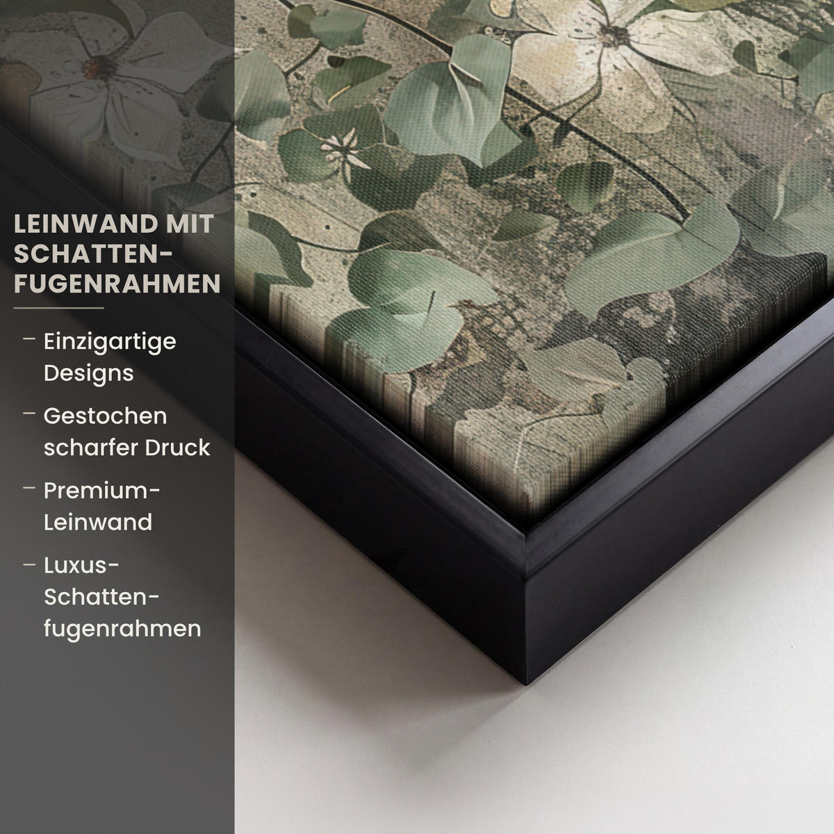 LEINWAND Bilder mit Rahmen - Blumen - Blätter - Abstrakt - Modern - 30x40 - Grau, Textil (30/40cm) - MuchoWow