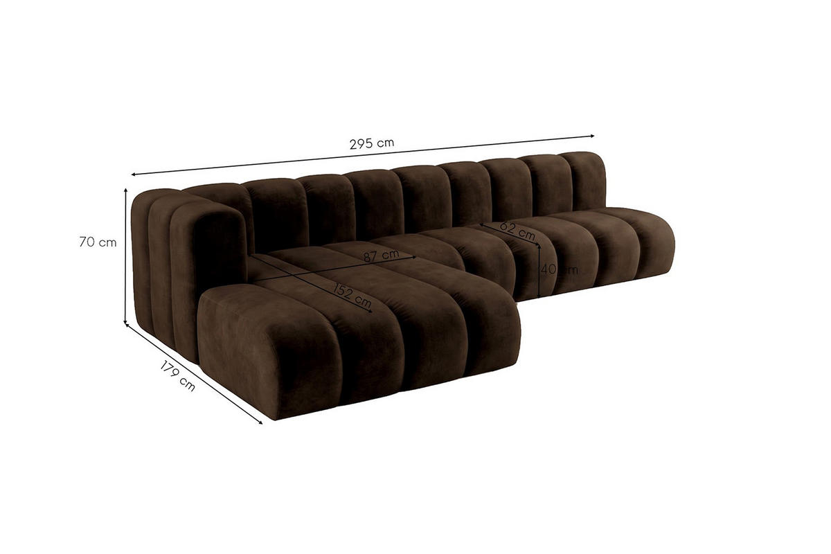 SEDACÍ SOUPRAVA Modulární Ve Tvaru L, Sametová Látka Riviera, Čokoládová, Levá, GRAND 295 cm - hnědá, dřevo (295/179cm) - Kaiser Möbel