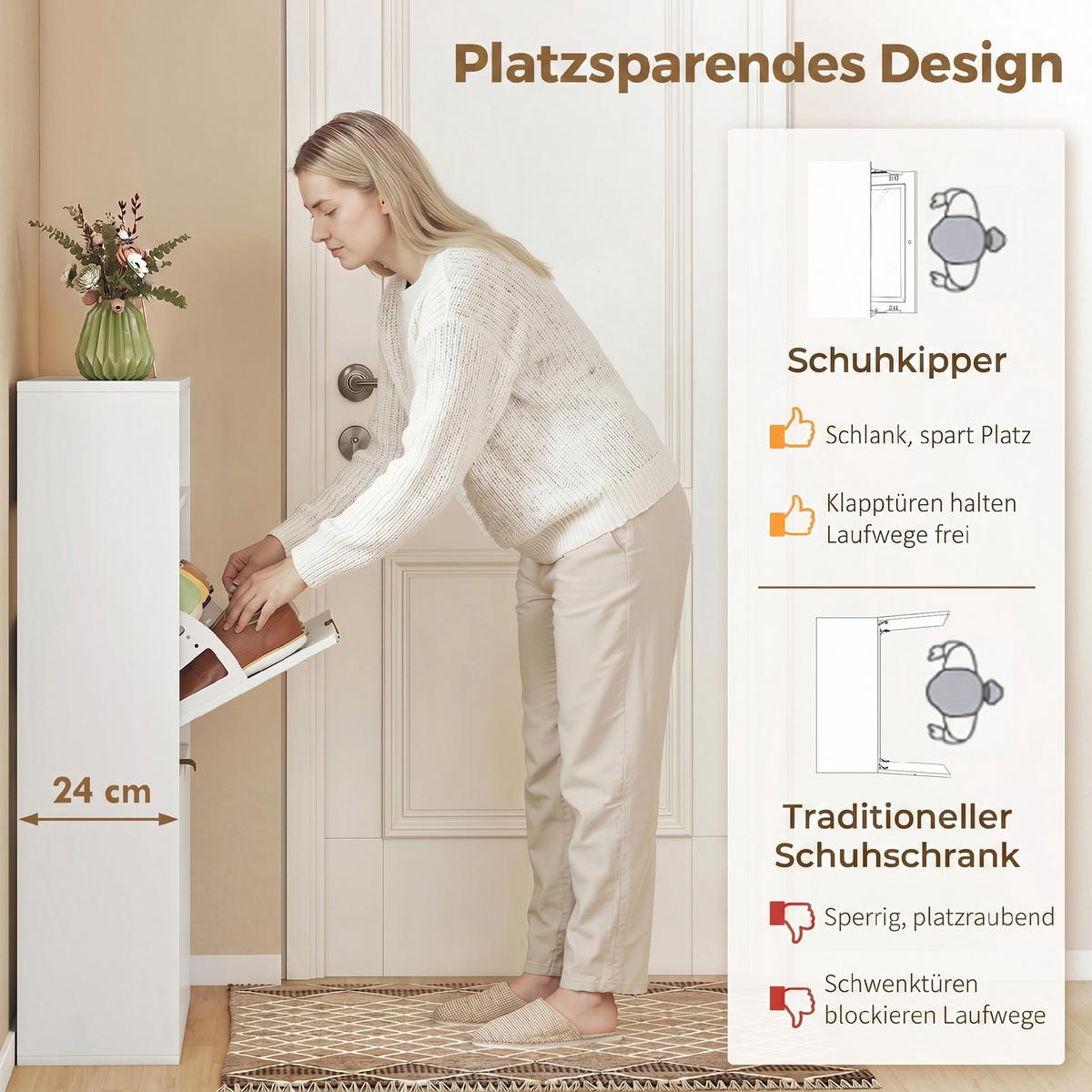 SCHUHSCHRANK Spanplatte MDF Weiß - Alufarben/Weiß, Holzwerkstoff/Kunststoff (24/102.5/80cm) - HOMCOM