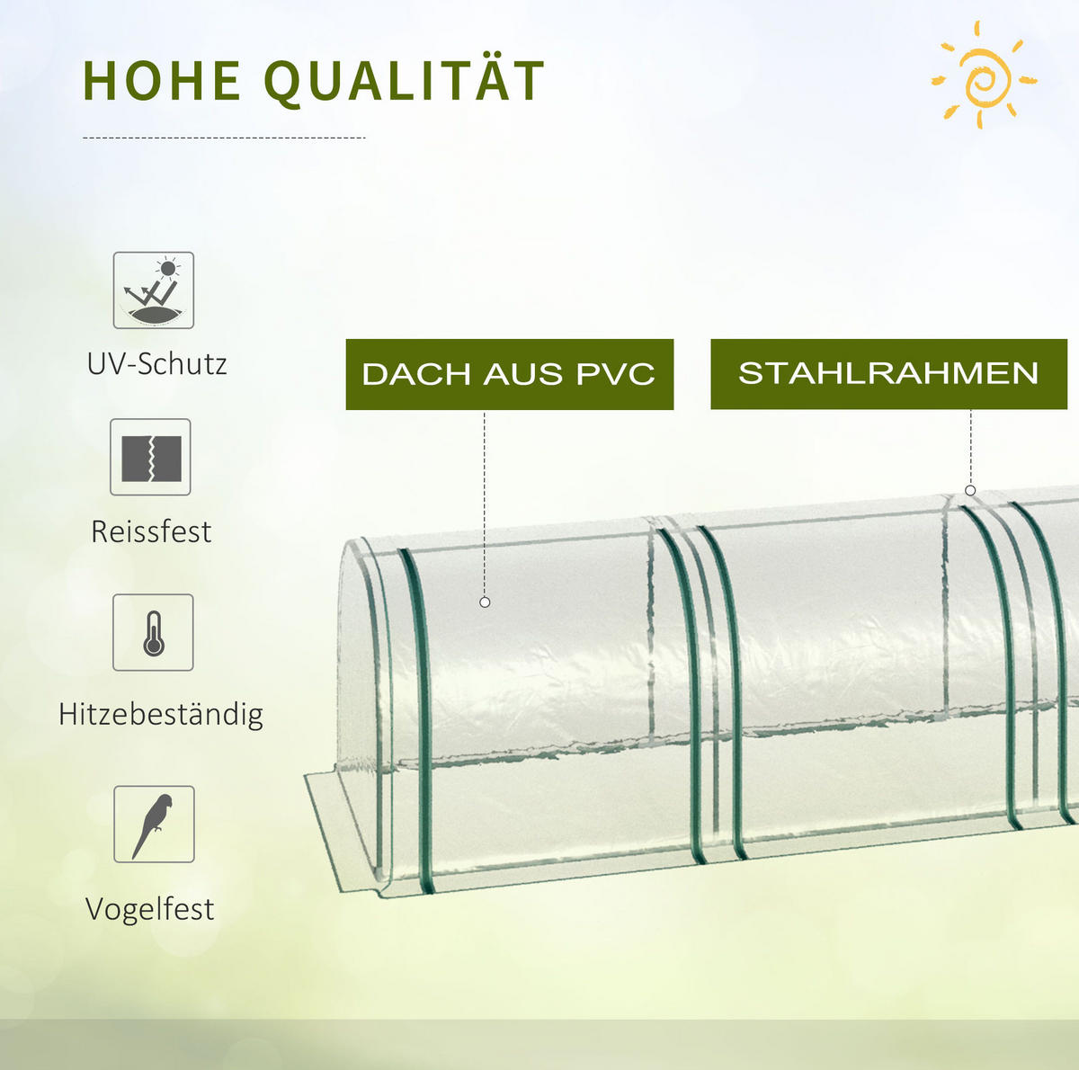 GEWÄCHSHAUS 395/100/80 cm Transparent aus PVC mit 4 Reißverschlussfenstern - Transparent, Kunststoff (100/80/395cm) - OKMYHOME