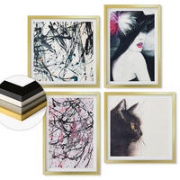 WANDBILDER 4er Set - 50x50 cm & 40x60 cm Goldrahmen - Abstrakte Katzenmalereien - Goldfarben, Kunststoff (50/50cm) - ArtPrintCave