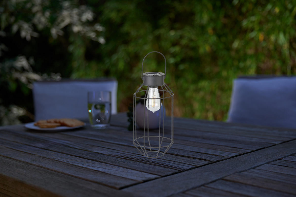 LED-SOLAR-LATERNE Dämmerungssensor Garten Balkon Modern Industrielook IP44 Laterne - Weiß, Metall (13/13/33.2cm) - Northpoint