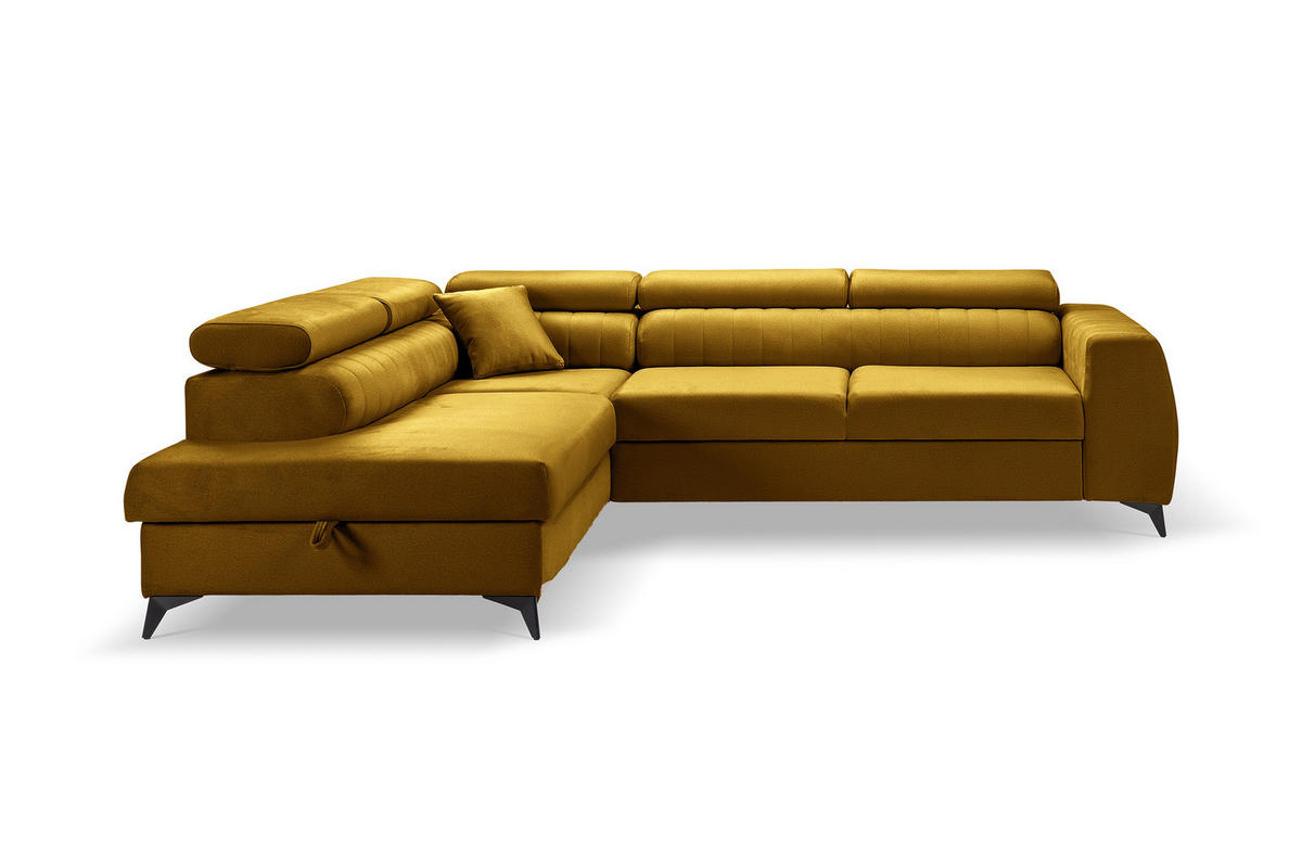 ECKSOFA PIERO L Links mit Schlaffunktion 195x125 Velours Gold - Goldfarben/Schwarz, Holz/Textil (268/203cm) - Muffo