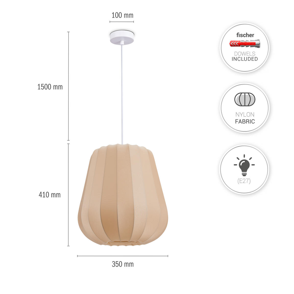 PENDELLEUCHTE Hugo Pd1 Aysun - Beige/Weiß, Metall (35/35/41cm) - Paco Home