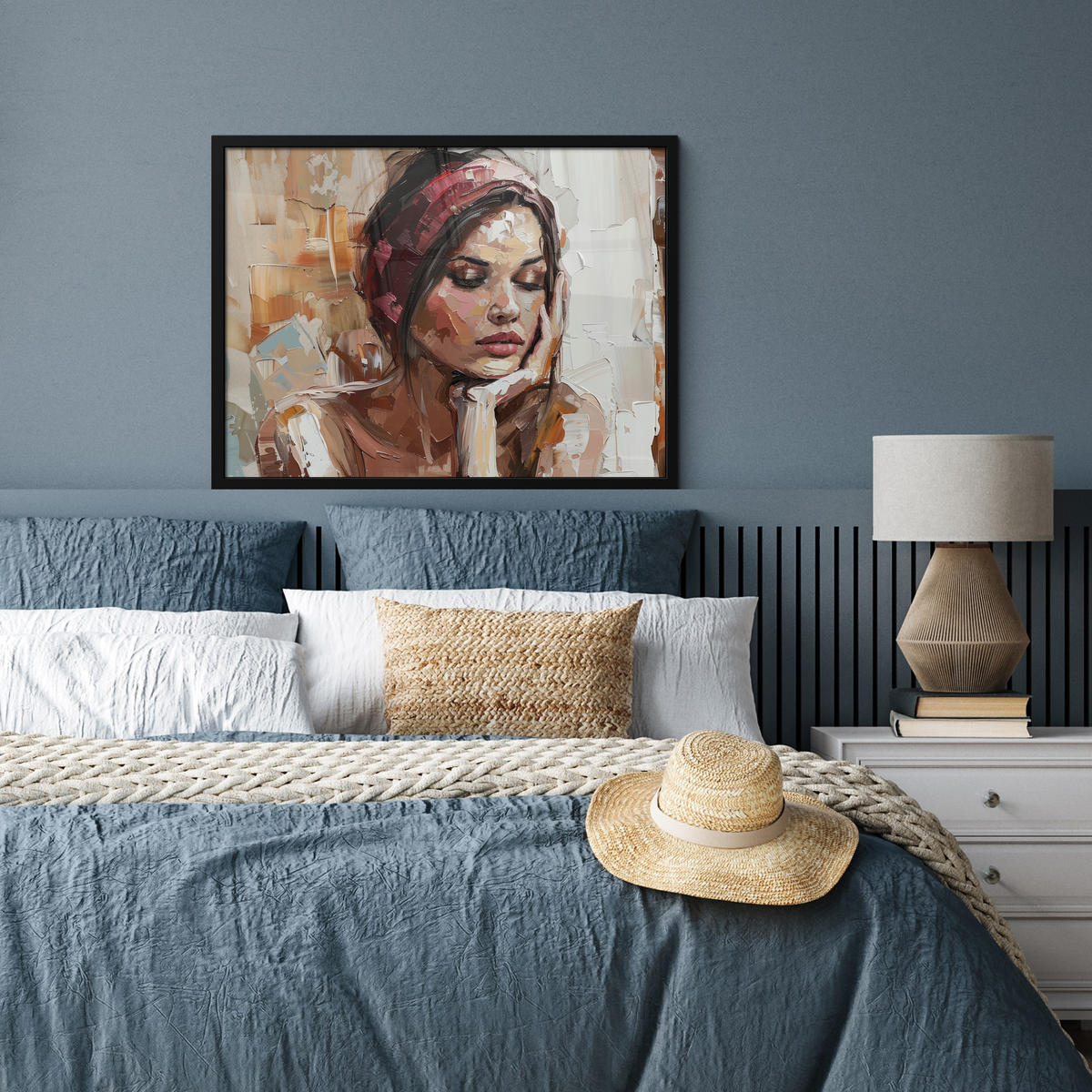 POSTER MIT RAHMEN Frau - Lackierung - Porträt - Modern 80x60 cm - Altrosa, Papier (80/60cm) - MuchoWow