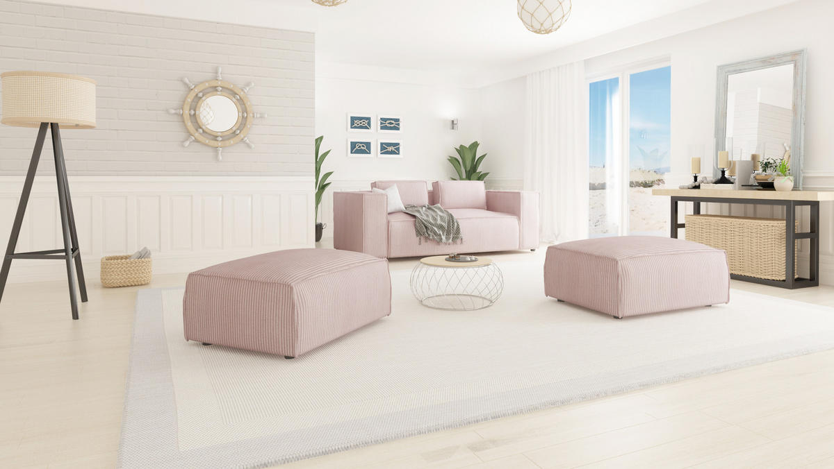 HOCKER Nova Puderrosa Cord - Pink/Schwarz, Holz/Kunststoff (93/46/73cm) - S-Style Möbel