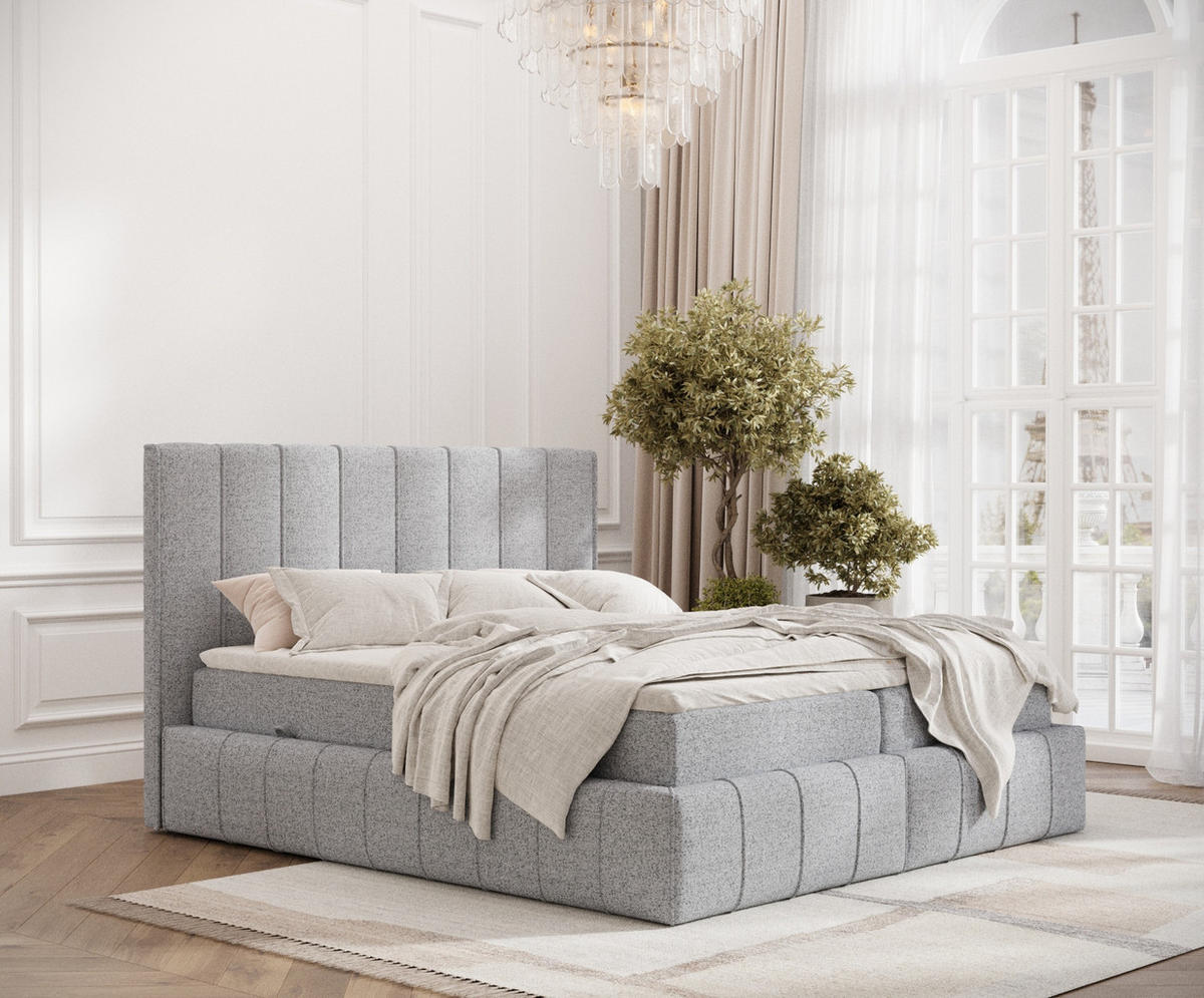 BOXBETT Moretti Grau 180/200 cm mit Matratze und Topper - Schwarz/Grau, Holz/Holzwerkstoff (180/200cm) - Maison de Reve
