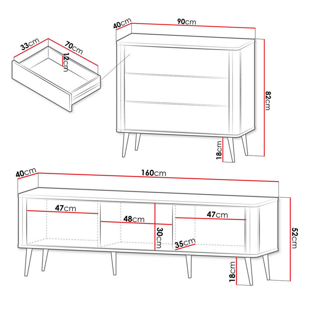 Thumbnail - Feldmann-Wohnen Wohnzimmer-Set, Beige, Grau, Holz, 3 Schubladen, 250x82x40 cm, Wohnzimmer, Wohnwände, Wohnwand-Sets