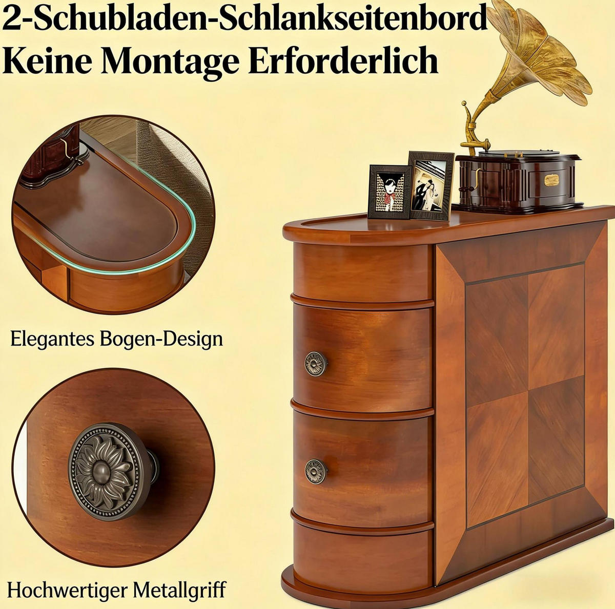 BEISTELLTISCH 60/27/60 cm in Walnuss mit 2 Schubladen aus Massivholz - Walnussfarben, Holzwerkstoff (27/60/60cm) - Flora Grace