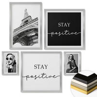 WANDBILDER 5er Set - 50x50 cm & 20x30 cm & 40x60 cm Silberner Rahmen - Pastellrosa Flamingos - Silberfarben, Kunststoff (40/60cm) - ArtPrintCave