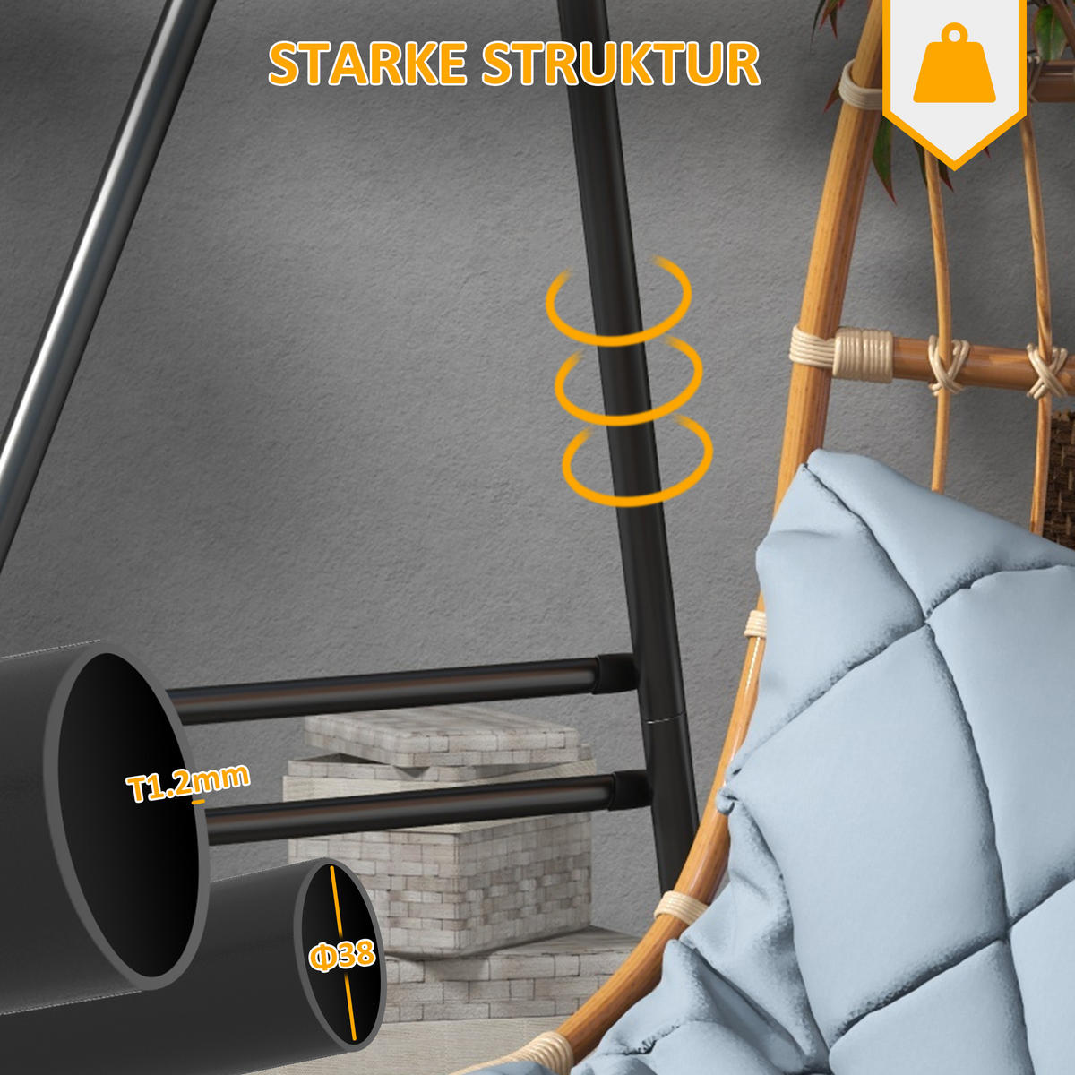 HÄNGESTUHLGESTELL, Stahl, Schwarz - Schwarz, Metall (178/143/180cm) - Outsunny