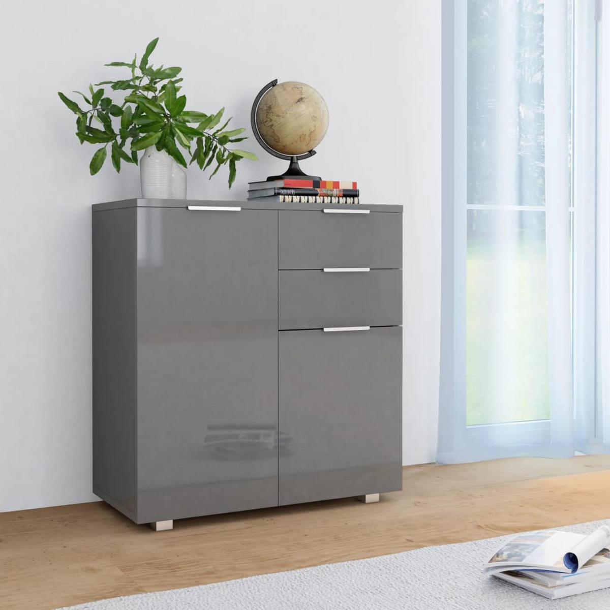 SIDEBOARD Hochglanz-Grau 71x35x80 cm Holzwerkstoff - Grau, Holzwerkstoff (71/80/35cm) - furnicato