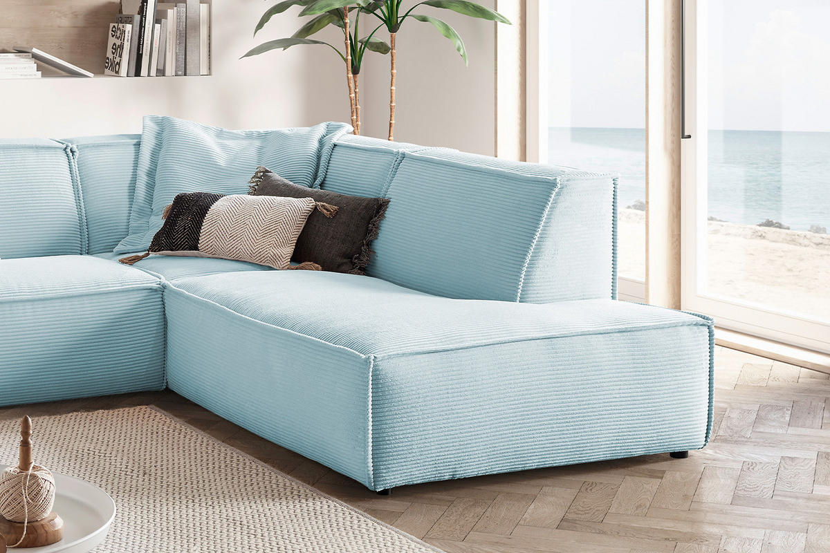 ECKSOFA SAMU Hellblau Cord - Schwarz/Hellblau, Textil (254/224cm) - KAWOLA