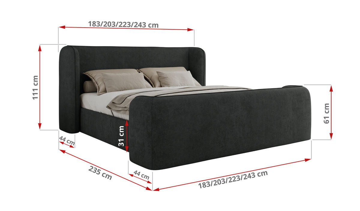 POLSTERBETT EMORA CLASSIC DUO 160/200 - Dunkelgrau Strukture - Pocket-Matratze - Dunkelgrau, Textil (160/200cm) - MKS